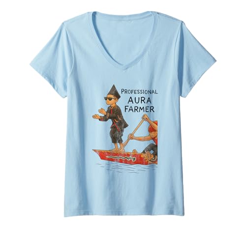 Damen Lustiges professionelles Aura Farmer Indonesisches Bootsrennen T-Shirt mit V-Ausschnitt Damen Lustiges professionelles Aura Farmer Indonesisches Bootsrennen T-Shirt mit V-Ausschnitt von Funny Professional Aura Farmer Meme Shirt