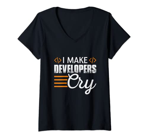 Damen I Make Developers Cry Lustiges Computer-Programmierer-Geschenk T-Shirt mit V-Ausschnitt Damen I Make Developers Cry Lustiges Computer-Programmierer-Geschenk T-Shirt mit V-Ausschnitt von Funny Programmer Code Shirts