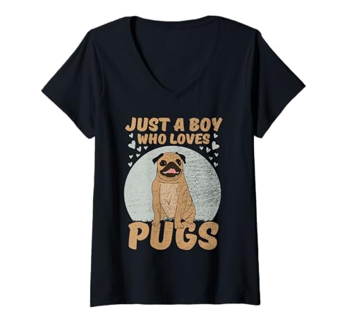 Damen Nur EIN Junge, der Mops liebt T-Shirt mit V-Ausschnitt von Funny Pug Lover Gifts for Pug Dads