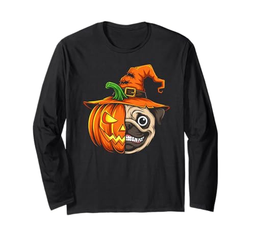 Mops Kürbis Jack O Laterne Halloween Kinder Herren Damen Langarmshirt Mops Kürbis Jack O Laterne Halloween Kinder Herren Damen Langarmshirt von Funny Pug Lovers Halloween Pumpkin Outfits