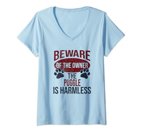 Damen Vorsicht — Hund, Vater, Hund, Mama, Puggle, Hundebesitzer T-Shirt mit V-Ausschnitt Damen Vorsicht — Hund, Vater, Hund, Mama, Puggle, Hundebesitzer T-Shirt mit V-Ausschnitt von Funny Puggle Gift for Men & Women