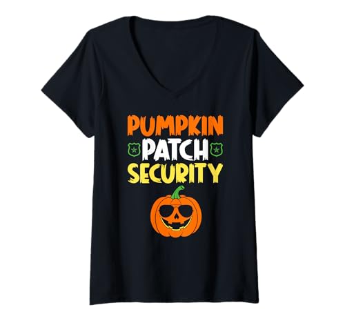 Damen Pumpkin Security Protection Squad Kürbis Security Kostüm T-Shirt mit V-Ausschnitt Damen Pumpkin Security Protection Squad Kürbis Security Kostüm T-Shirt mit V-Ausschnitt von Funny Pumpkin Patch Security Costume