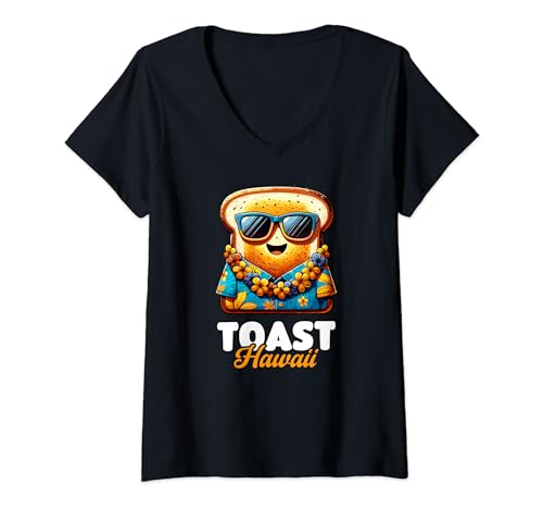 Damen Toast Hawaii – Brot mit Sonnenbrille und Hawaii-Hemd T-Shirt mit V-Ausschnitt Damen Toast Hawaii – Brot mit Sonnenbrille und Hawaii-Hemd T-Shirt mit V-Ausschnitt von Funny Pun Cartoon Designs