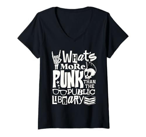 Damen What's More Punk Than The Public Library Lustiger Buchliebhaber T-Shirt mit V-Ausschnitt Damen What's More Punk Than The Public Library Lustiger Buchliebhaber T-Shirt mit V-Ausschnitt von Funny Punk Book Lovers What's More Punk gifts
