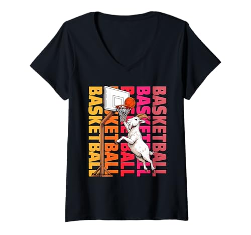 Damen Sportlicher Tierliebhaber, Ziegenbasketball T-Shirt mit V-Ausschnitt Damen Sportlicher Tierliebhaber, Ziegenbasketball T-Shirt mit V-Ausschnitt von Funny Pygmy Goat Basketball Player Animal Designs