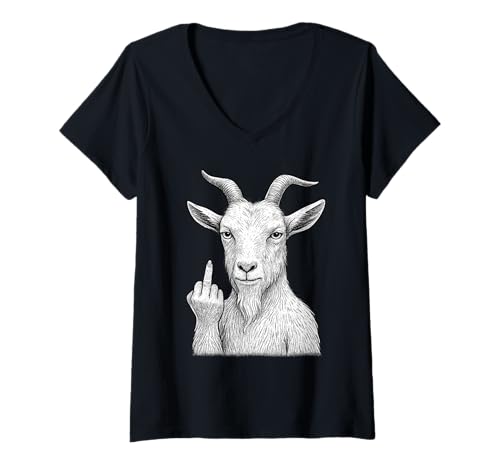 Damen Ziege Mittelfinger sarkastischer Tierliebhaber T-Shirt mit V-Ausschnitt Damen Ziege Mittelfinger sarkastischer Tierliebhaber T-Shirt mit V-Ausschnitt von Funny Pygmy Goat Flipping Off Animal Designs