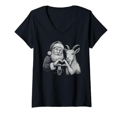 Damen Ziege Weihnachtsmann Herzform Weihnachten Tierliebhaber T-Shirt mit V-Ausschnitt Damen Ziege Weihnachtsmann Herzform Weihnachten Tierliebhaber T-Shirt mit V-Ausschnitt von Funny Pygmy Goat Holiday Animal Designs