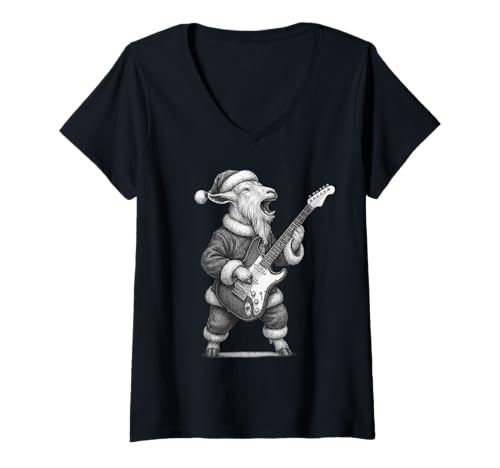 Damen Ziege spielt Gitarre Weihnachten Tierliebhaber T-Shirt mit V-Ausschnitt Damen Ziege spielt Gitarre Weihnachten Tierliebhaber T-Shirt mit V-Ausschnitt von Funny Pygmy Goat Rock Music Animal Designs