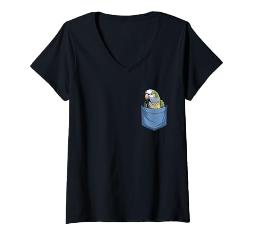 Damen Niedliche Tasche Quaker Papagei Vogel Liebhaber T-Shirt mit V-Ausschnitt Damen Niedliche Tasche Quaker Papagei Vogel Liebhaber T-Shirt mit V-Ausschnitt von Funny Quaker Parrot in Pocket Monk Parakeet mom