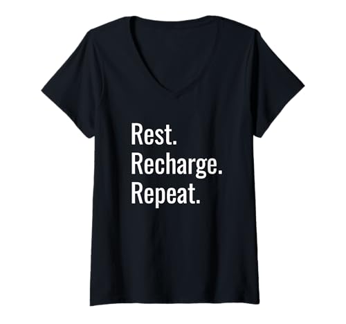 Damen Rest Recharge Repeat Mindfulness Meditation Yoga T-Shirt mit V-Ausschnitt Damen Rest Recharge Repeat Mindfulness Meditation Yoga T-Shirt mit V-Ausschnitt von Funny Quietcation Stillness Silence Yoga Gift Idea