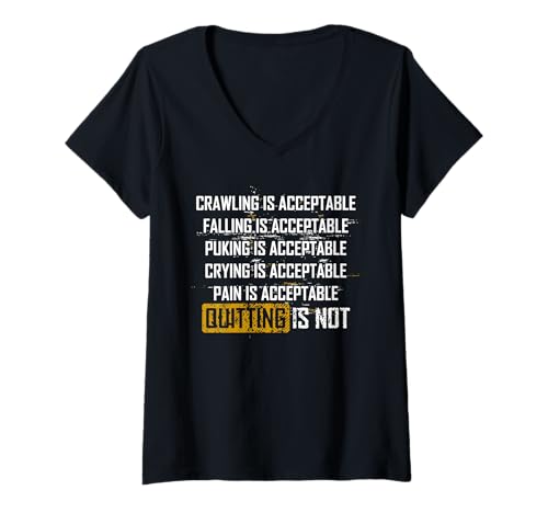 Damen Krabbeln ist akzeptabel, Fallen ist akzeptabel Puking is Accep T-Shirt mit V-Ausschnitt Damen Krabbeln ist akzeptabel, Fallen ist akzeptabel Puking is Accep T-Shirt mit V-Ausschnitt von Funny Quitting Is Not Tee Shirt