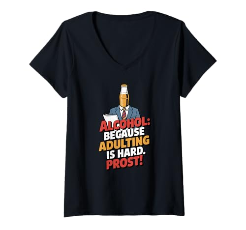 Damen Alcohol Because Adulting is Hard Prost Funny Beer Bottle T-Shirt mit V-Ausschnitt Damen Alcohol Because Adulting is Hard Prost Funny Beer Bottle T-Shirt mit V-Ausschnitt von Funny Quote Adult Life Beer Alcohol Drinking