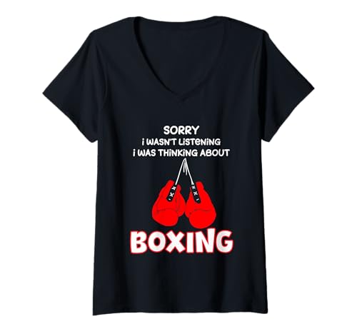 Damen Lustiges Boxen Sorry I was Thinking About Boxing Humor T-Shirt mit V-Ausschnitt Damen Lustiges Boxen Sorry I was Thinking About Boxing Humor T-Shirt mit V-Ausschnitt von Funny Quote Boxing