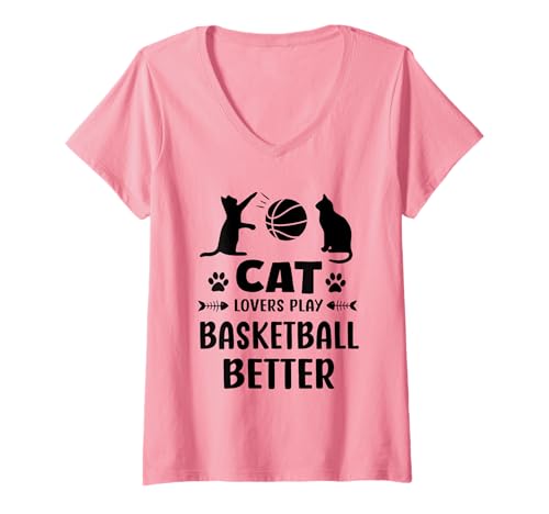 Damen Katzenliebhaber Spielen Basketball Besser Humor Katzen T-Shirt mit V-Ausschnitt von Funny Quote Cat Basketball