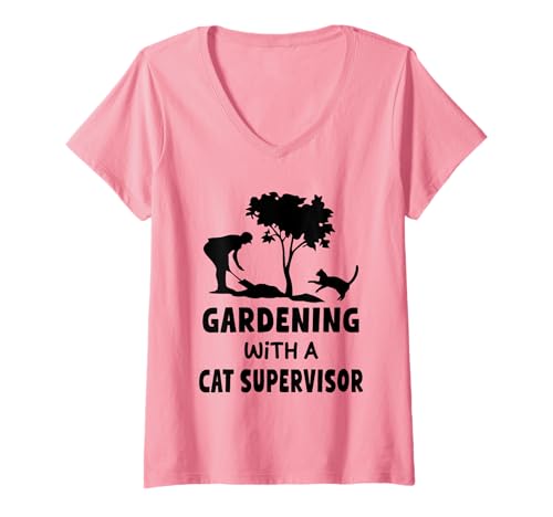 Damen Gärtnern mit einem Katzenbetreuer Humor Cats T-Shirt mit V-Ausschnitt Damen Gärtnern mit einem Katzenbetreuer Humor Cats T-Shirt mit V-Ausschnitt von Funny Quote Cats