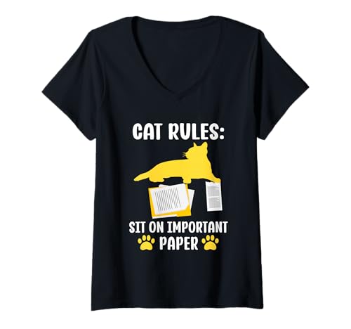 Damen Katzenregeln Setz auf wichtigem Papier Lustige Katzen T-Shirt mit V-Ausschnitt Damen Katzenregeln Setz auf wichtigem Papier Lustige Katzen T-Shirt mit V-Ausschnitt von Funny Quote Cats