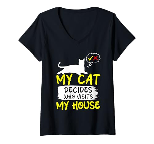 Damen Meine Katze entscheidet, wer Mein Haus besucht Humor T-Shirt mit V-Ausschnitt Damen Meine Katze entscheidet, wer Mein Haus besucht Humor T-Shirt mit V-Ausschnitt von Funny Quote Cats