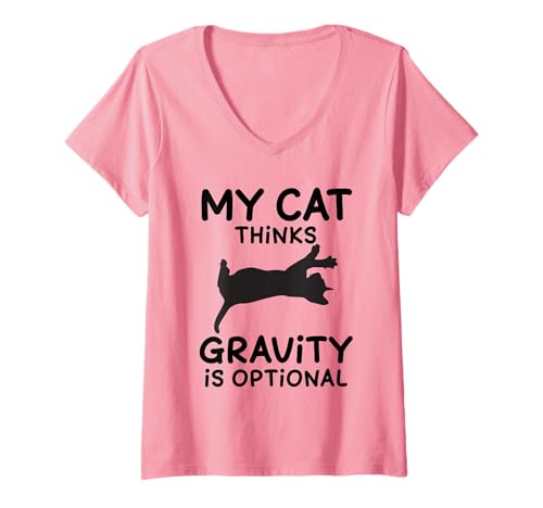 Damen Meine Katze findet Schwerkraft optional lustig T-Shirt mit V-Ausschnitt Damen Meine Katze findet Schwerkraft optional lustig T-Shirt mit V-Ausschnitt von Funny Quote Cats