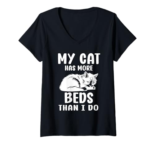 Damen Meine Katze hat mehr Betten als ich Humor Cats T-Shirt mit V-Ausschnitt Damen Meine Katze hat mehr Betten als ich Humor Cats T-Shirt mit V-Ausschnitt von Funny Quote Cats