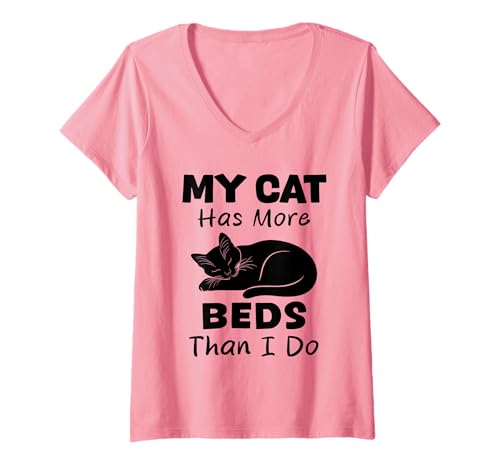 Damen Meine Katze hat mehr Betten als ich Lustige Katzen T-Shirt mit V-Ausschnitt Damen Meine Katze hat mehr Betten als ich Lustige Katzen T-Shirt mit V-Ausschnitt von Funny Quote Cats
