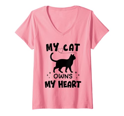 Damen Meiner Katze gehört Mein Herz Humor T-Shirt mit V-Ausschnitt Damen Meiner Katze gehört Mein Herz Humor T-Shirt mit V-Ausschnitt von Funny Quote Cats