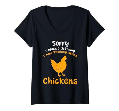 Damen Entschuldigung, ich habe nicht zugehört. Ich habe an Hühner gedacht. Humor T-Shirt mit V-Ausschnitt Damen Entschuldigung, ich habe nicht zugehört. Ich habe an Hühner gedacht. Humor T-Shirt mit V-Ausschnitt von Funny Quote Chickens