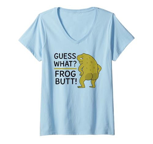 Damen Guess What? Frosch Butt! Lustiges Frösche Kostüm Herren Damen T-Shirt mit V-Ausschnitt von Funny Quote Cottagecore Frog Lover Adult Gifts