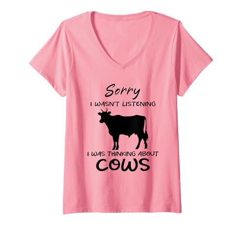 Damen Lustiges Zitat Kuh Sorry I was Thinking About Cows T-Shirt mit V-Ausschnitt Damen Lustiges Zitat Kuh Sorry I was Thinking About Cows T-Shirt mit V-Ausschnitt von Funny Quote Cow