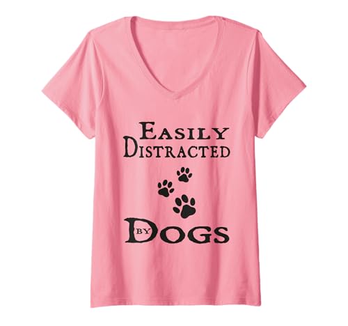 Damen Lustiges Zitat Hund leicht abgelenkt durch Hunde Humor T-Shirt mit V-Ausschnitt Damen Lustiges Zitat Hund leicht abgelenkt durch Hunde Humor T-Shirt mit V-Ausschnitt von Funny Quote Dog