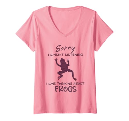 Damen Sorry I Was Thinking About Frogs Lustiges Froschtier T-Shirt mit V-Ausschnitt Damen Sorry I Was Thinking About Frogs Lustiges Froschtier T-Shirt mit V-Ausschnitt von Funny Quote Frogs