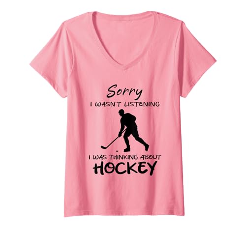 Damen Entschuldigung, ich Habe Nicht zugehört, ich Habe an Hockey gedacht Lustig T-Shirt mit V-Ausschnitt Damen Entschuldigung, ich Habe Nicht zugehört, ich Habe an Hockey gedacht Lustig T-Shirt mit V-Ausschnitt von Funny Quote Hockey
