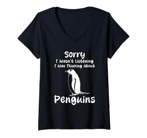 Damen Sorry I Was Thinking About Penguins Humor Pinguin Animal T-Shirt mit V-Ausschnitt Damen Sorry I Was Thinking About Penguins Humor Pinguin Animal T-Shirt mit V-Ausschnitt von Funny Quote Penguins