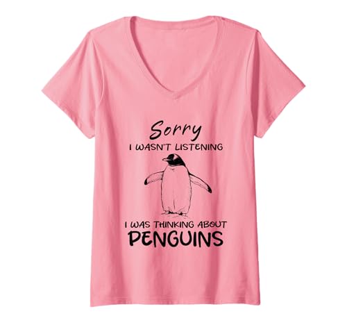 Damen Sorry I Was Thinking About Penguins Lustiges Pinguin-Tier T-Shirt mit V-Ausschnitt Damen Sorry I Was Thinking About Penguins Lustiges Pinguin-Tier T-Shirt mit V-Ausschnitt von Funny Quote Penguins