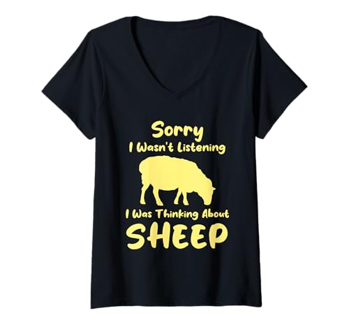 Damen TUT Mir leid, DASS ich Nicht zugehört Habe. Ich Habe an Schafhumor gedacht T-Shirt mit V-Ausschnitt Damen TUT Mir leid, DASS ich Nicht zugehört Habe. Ich Habe an Schafhumor gedacht T-Shirt mit V-Ausschnitt von Funny Quote Sheep