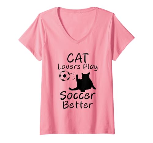 Damen Katzenliebhaber Spielen Fußball Besser lustige Katzen T-Shirt mit V-Ausschnitt Damen Katzenliebhaber Spielen Fußball Besser lustige Katzen T-Shirt mit V-Ausschnitt von Funny Quote Soccer Cats
