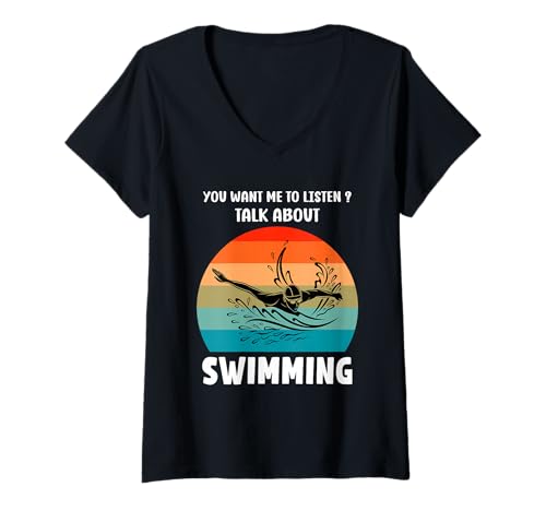 Damen Willst du, DASS ich zuhöre, wie ich lustig über Schwimmen spreche T-Shirt mit V-Ausschnitt Damen Willst du, DASS ich zuhöre, wie ich lustig über Schwimmen spreche T-Shirt mit V-Ausschnitt von Funny Quote Swimming