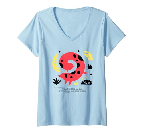 Damen A True Friend Has 4 Legs (Dackel Dog Graphic) T-Shirt mit V-Ausschnitt von Funny Quotes, Cool Statements & Graphics