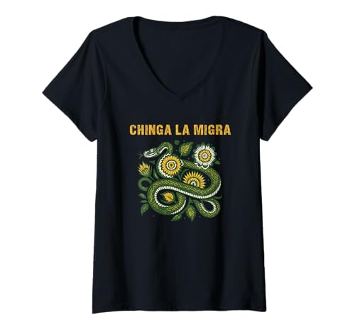 Damen Chinga La Migra Protest für Schlange und Sonnenblume T-Shirt mit V-Ausschnitt Damen Chinga La Migra Protest für Schlange und Sonnenblume T-Shirt mit V-Ausschnitt von Funny Quotes For Hilarious Life