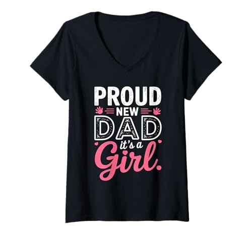 Damen Stolzer neuer Vater Es ist ein Mädchen für Vater, der bald Vater wird T-Shirt mit V-Ausschnitt von Funny Quotes & Designes