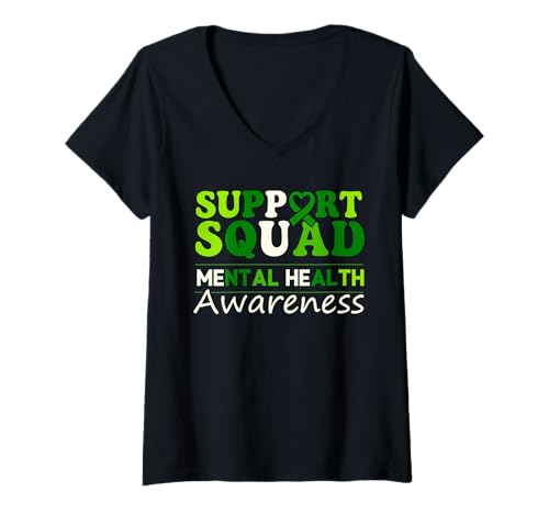 Damen Support Squad Awarness Awarness Green Ribbon Damen Herren T-Shirt mit V-Ausschnitt von Funny Quotes & Designes