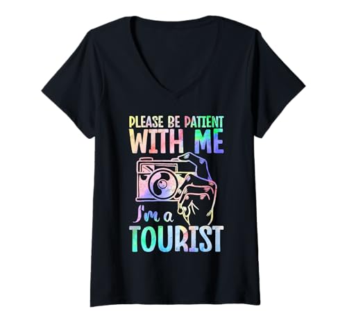 Damen Bitte habt Geduld mit Mir Ich Bin EIN Tourist Lustiger Urlaub T-Shirt mit V-Ausschnitt Damen Bitte habt Geduld mit Mir Ich Bin EIN Tourist Lustiger Urlaub T-Shirt mit V-Ausschnitt von Funny Quotes & Sayings