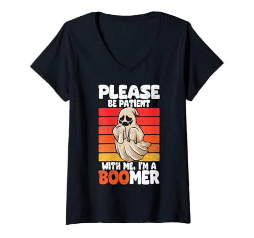Damen Lustiges Geisterspiel mit Aufschrift Please Be Patient with Me I'm A Boomer T-Shirt mit V-Ausschnitt Damen Lustiges Geisterspiel mit Aufschrift Please Be Patient with Me I'm A Boomer T-Shirt mit V-Ausschnitt von Funny Quotes & Sayings