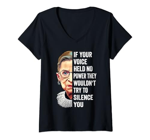 Damen RBG Wenn Ihre Stimme keinen Strom hielt, würden sie nicht versuchen, zu stillen T-Shirt mit V-Ausschnitt Damen RBG Wenn Ihre Stimme keinen Strom hielt, würden sie nicht versuchen, zu stillen T-Shirt mit V-Ausschnitt von Funny RBG If Your Voice Held No Power Tee Shirt