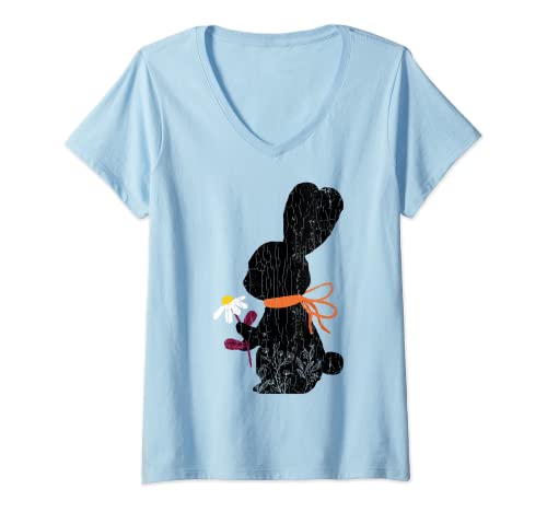 Damen Hasenmotiv mit Blumenmuster T-Shirt mit V-Ausschnitt Damen Hasenmotiv mit Blumenmuster T-Shirt mit V-Ausschnitt von Funny Rabbit Graphic & More
