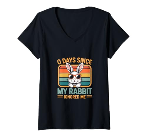 Damen 0 Tage, seit mein Hase mich ignoriert hat Rabbit Lover T-Shirt mit V-Ausschnitt von Funny Rabbit Shirts For Men Women Gift