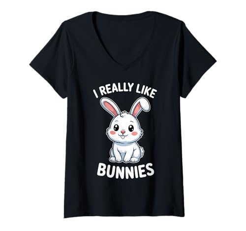 Damen Bunnies Lustiger Hase T-Shirt mit V-Ausschnitt von Funny Rabbits Cool Bunny Designs