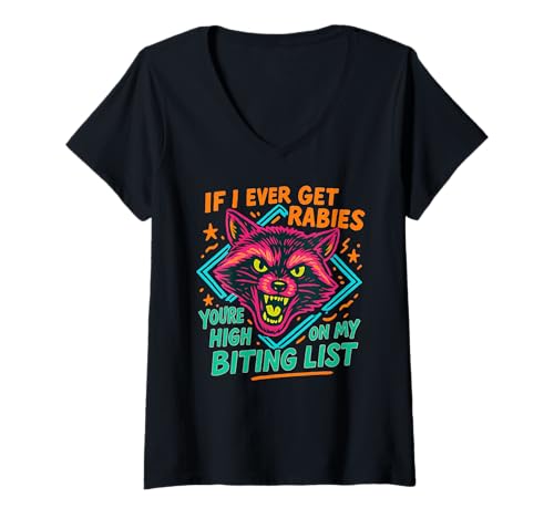 Damen Waschbär, Falls ICH MAL TOLLWUT Kriege, STEHST DU GANZ Oben AUF MEINER BIT-Liste T-Shirt mit V-Ausschnitt Damen Waschbär, Falls ICH MAL TOLLWUT Kriege, STEHST DU GANZ Oben AUF MEINER BIT-Liste T-Shirt mit V-Ausschnitt von Funny Rabies Raccoon Warning Cottagecore Natue co.