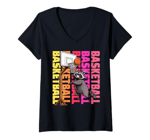 Damen Waschbär Basketball Sport Tierliebhaber T-Shirt mit V-Ausschnitt Damen Waschbär Basketball Sport Tierliebhaber T-Shirt mit V-Ausschnitt von Funny Raccoon Basketball Player Animal Designs