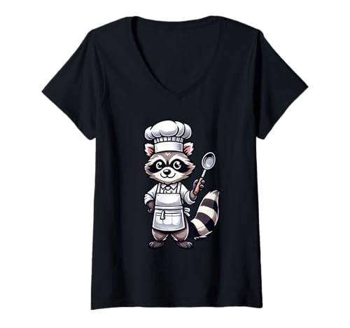 Damen Funny Raccoon Chef Cook Cooking T-Shirt mit V-Ausschnitt Damen Funny Raccoon Chef Cook Cooking T-Shirt mit V-Ausschnitt von Funny Raccoon Chef Cook Cooking Apparel