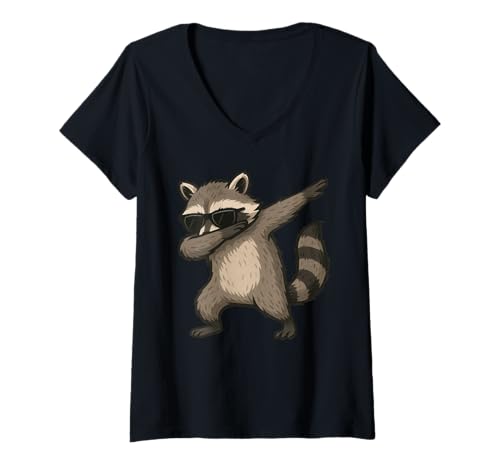 Damen Funny Raccoon Sunglasses Dabbing T-Shirt mit V-Ausschnitt Damen Funny Raccoon Sunglasses Dabbing T-Shirt mit V-Ausschnitt von Funny Raccoon Dabbing Apparel